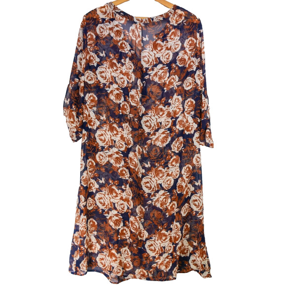 Women's Size 10 KUT FROM THE KLOTH Brown Floral Sheer Shift Knee Length Dress - Picture 2 of 4